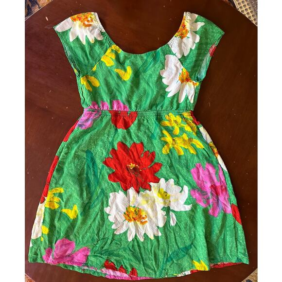 Vintage Jams World Floral Colorful Sun Dress Mini Short Sleeve Size XS Floral - Picture 2 of 12